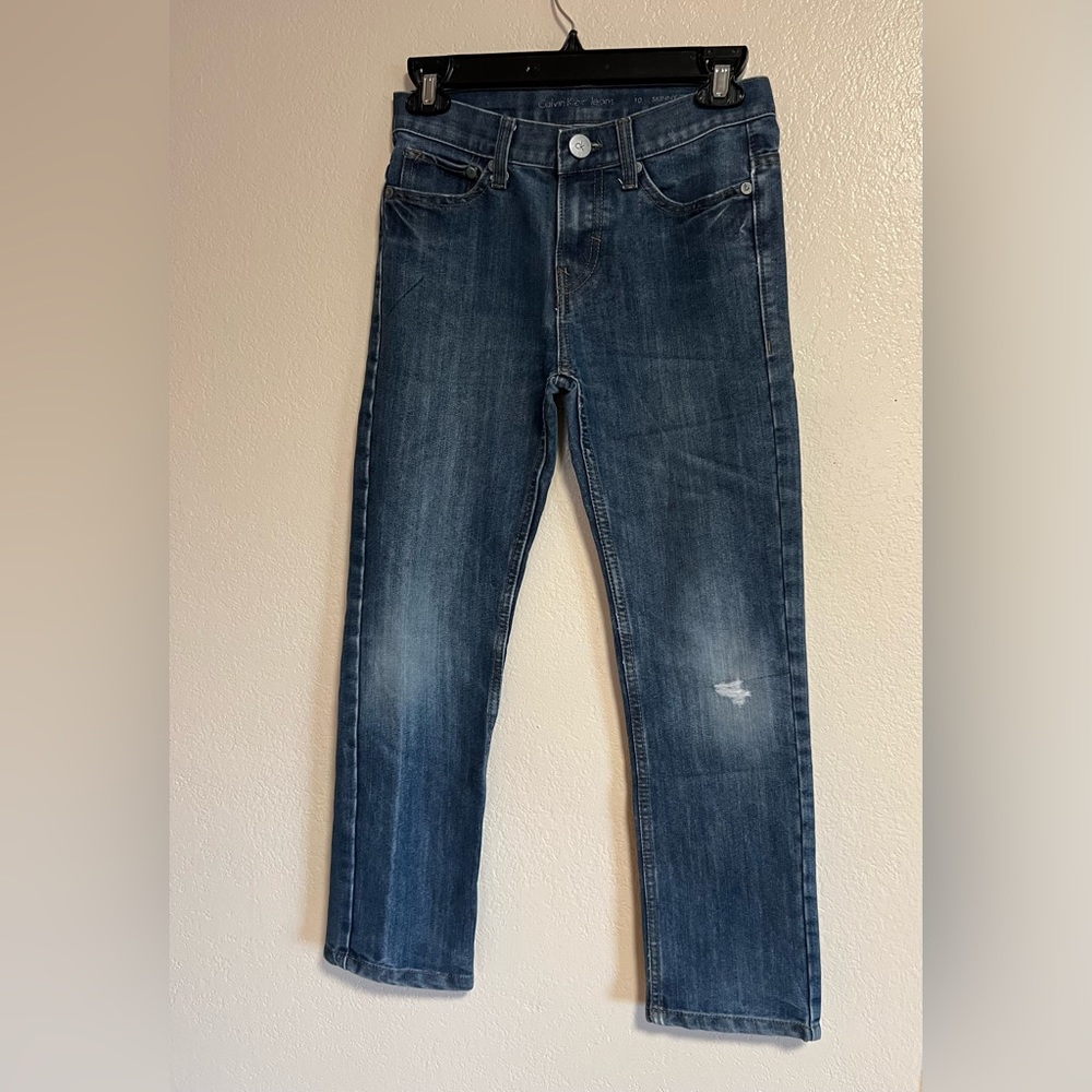 Women’s Calvin Klein Jeans Mid Rise Skinny Denim Blue Distress Size 10